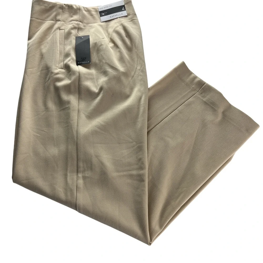 Rafaella Women Dress Pants Size 4 The Wide Leg High Rise RSBSE068 Irish Cream F3
